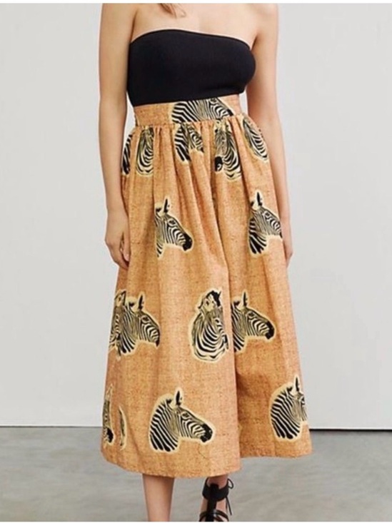 Anthropologie Dresses & Skirts - Anthropologie Tan Midi Skirt with Zebra Head Print